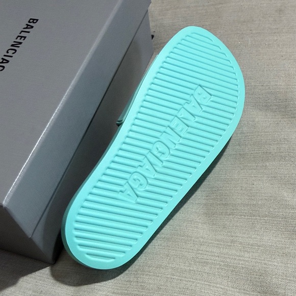 Balenciaga Mint Green Slide Sandals